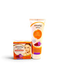 Lovely White Doodhi Kshar face wash set, featuring a tube of face wash and a box of doodhi kshar powder, both with orange and purple labels, on a white background.